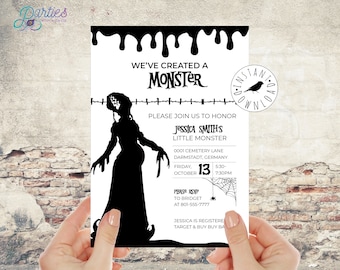 Little Monster Baby Shower Invitation, Halloween Baby Shower theme, Frankenstein shower: Self-Edit with CORJL - INSTANT Download Printable