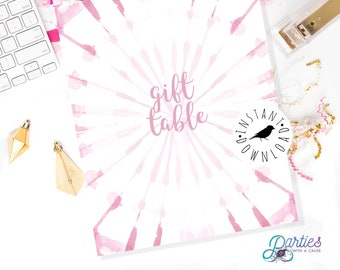 Gift Table Baby Shower Sign, 8x10 Pink Shibori Tie Dye Sign, Pink tie dye, Girl Baby Shower, Gift sign for baby shower : INSTANT DOWNLOAD