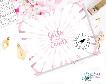 Pink Shibori Baby Shower Gifts and Cards Sign, 8x10 Baby Shower gift sign, Baby Girl Shower, Pink Tie Dye, Boho theme: INSTANT DOWNLOAD