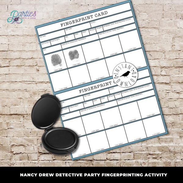Detective party fingerprint activity Card, Nancy Drew birthday party, Spy party form, Girl Birthday party Keepsake: INSTANT DOWNLOAD