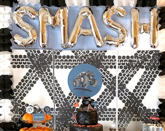 Monster Truck Party Backdrop | Printable Monster Truck Party Decor | Monster Truck Birthday Decorations  | Tire Tracks Backdrop: INSTANT