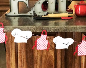Chef Hat & Apron Banner para fiestas de repostería, fiestas de chef, Master Chef Junior, guerras de cupcakes, aula de economía doméstica o fiesta de pizza