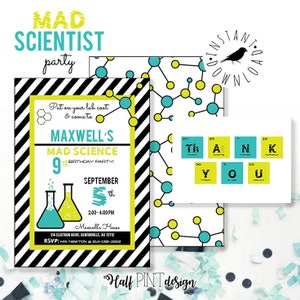 Mad Scientist Birthday Party Invitations, Mad Science Party, Boy Science Party Invite, STEM party, Editable PDF INSTANT Download