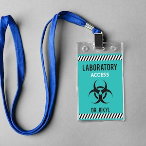 Crachás de identificação de cientista louco, crachá de cientista, festa de ciência louca, crachá de acesso a laboratório, crachá de identificação de ciência para impressão: edite com CORJL