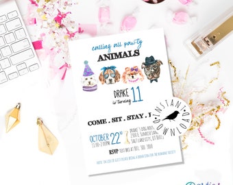 Puppy Party Invitation, Pawty animals, Come Sit Stay Play, Puppy dog birthday invitation, Boy birthday invite, Dog Invite: INSTANT DOWNLOAD