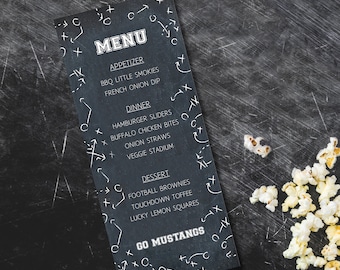 Football Party Individual Menus, Football chalkboard Play Sign, Football Food Sign, Super Bowl Instant Download: Edit with CORJL