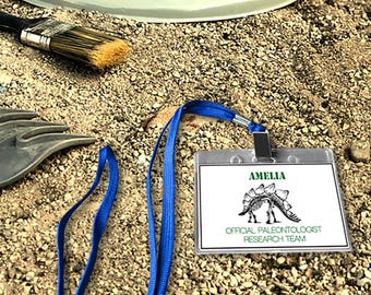 Dinosaur Party ID Badge, Paleontologist Research Team, T-Rex Party, Prehistoric Editable Name Tag, Plastic Badge Holder: INSTANT DOWNLOAD