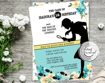 Invitación a fiesta de Nancy Drew, fiesta de cumpleaños de detectives, fiesta de Escape Room, resuelve el misterio: autoedición con CORJL - Descarga instantánea