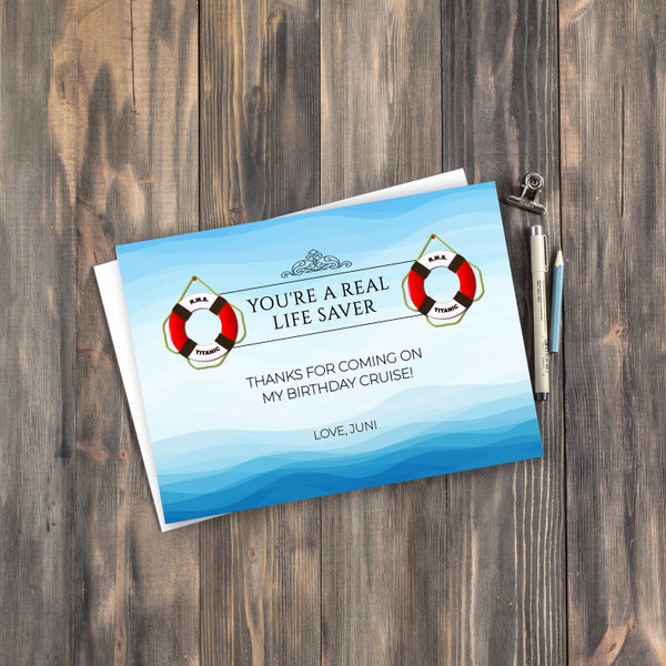 Titanic Birthday Thank You Card, 5.5"x4" Postcard, Titanic Party Life Saver, Nautical Party: Self-Edit with CORJL-INSTANT Download Printable