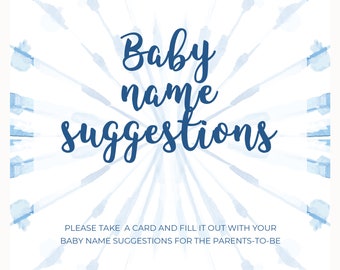 Shibori Baby name suggestion cards, Shibori Baby Shower, Tie Dye Baby Shower, Baby Shower Game, Baby Shower Name Activity: INSTANT DOWNLOAD