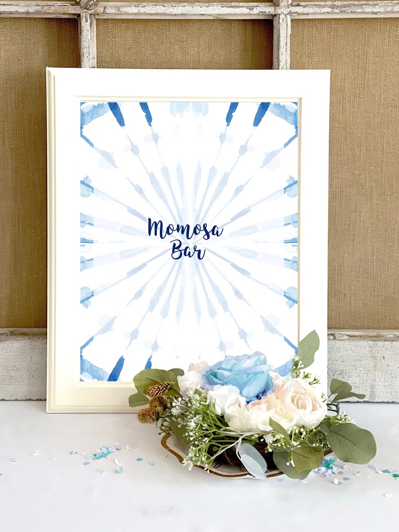 Momosa Bar Baby Shower Sign, 8x10 Shibori signage, Shibori Baby Shower, Indigo Tie dye, Boho Boy Baby Shower - INSTANT DOWNLOAD image 1