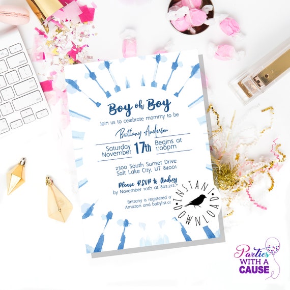 tie dye baby shower invitations