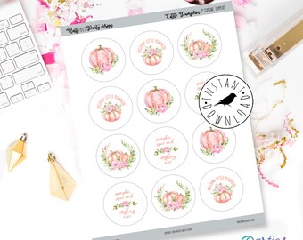 Little Pumpkin Baby Shower Cupcake Toppers, fall baby shower, Floral pink and coral girl baby shower, lil pumpkin baby: INSTANT DOWNLOAD
