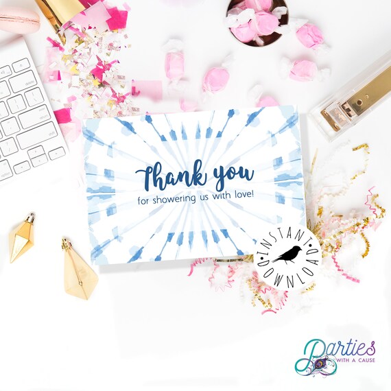 Shibori Baby Shower Thank You Card Tie Dye Thank You Etsy