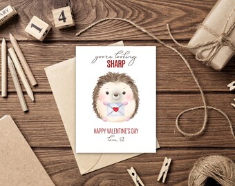 Tarjetas de San Valentín de erizo / Tarjetas de San Valentín para el aula imprimibles / Aspecto nítido / Autoedición con Corjl