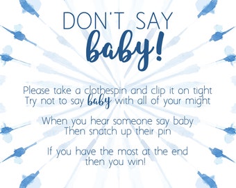 Don't Say Baby Sign 11x14, Shibori Baby Shower Game, Tie Dye Baby Shower, Boy Baby Shower: INSTANT DOWNLOAD