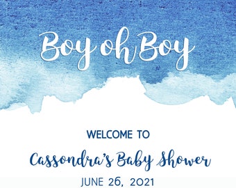 16x20 Watercolor Baby Shower Welcome Sign, Medium Baby Shower Sign, Shibori Tie Dye, Blue Ombre, Boy oh boy Baby Boy Shower