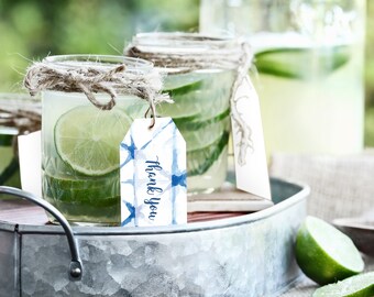 Shibori Thank You Tags, Boy Baby Shower, Shibori Baby Shower, Indigo Tie Dye, Favor tags: INSTANT DOWNLOAD