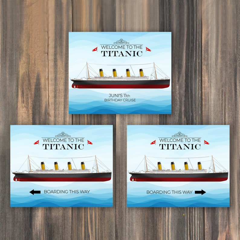 Titanic Birthday Party Welcome Sign, 8x10 Titanic Party Sign, Cruise Ship Boarding sign: Self-Edit with CORJL - INSTANT Download Printable image 2