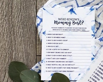 Shibori Style Who Knows Mommy best, Baby Shower Games, Boy Baby Shower, Mommy quiz, Do you know mommy: INSTANT DOWNLOAD