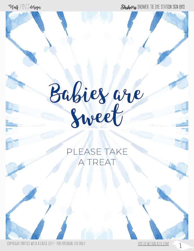 Shibori Babies are Sweet Please Take Treat, Shibori Treat Table Sign, 8x10 Shibori Baby Shower Sign, Tie Dye Baby Shower: INSTANT DOWNLOAD image 1