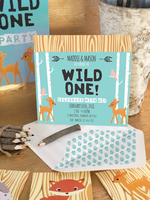 wild one birthday party invitation woodland party invitation first