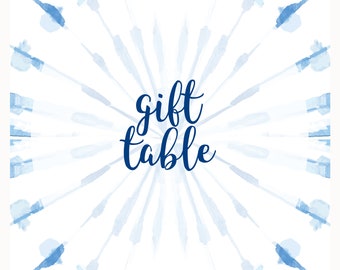 Gift Table Baby Shower Sign, 8x10 Blue Shibori Tie Dye Sign, Indigo tie dye, Boy Baby Shower, Gift sign for baby shower : INSTANT DOWNLOAD