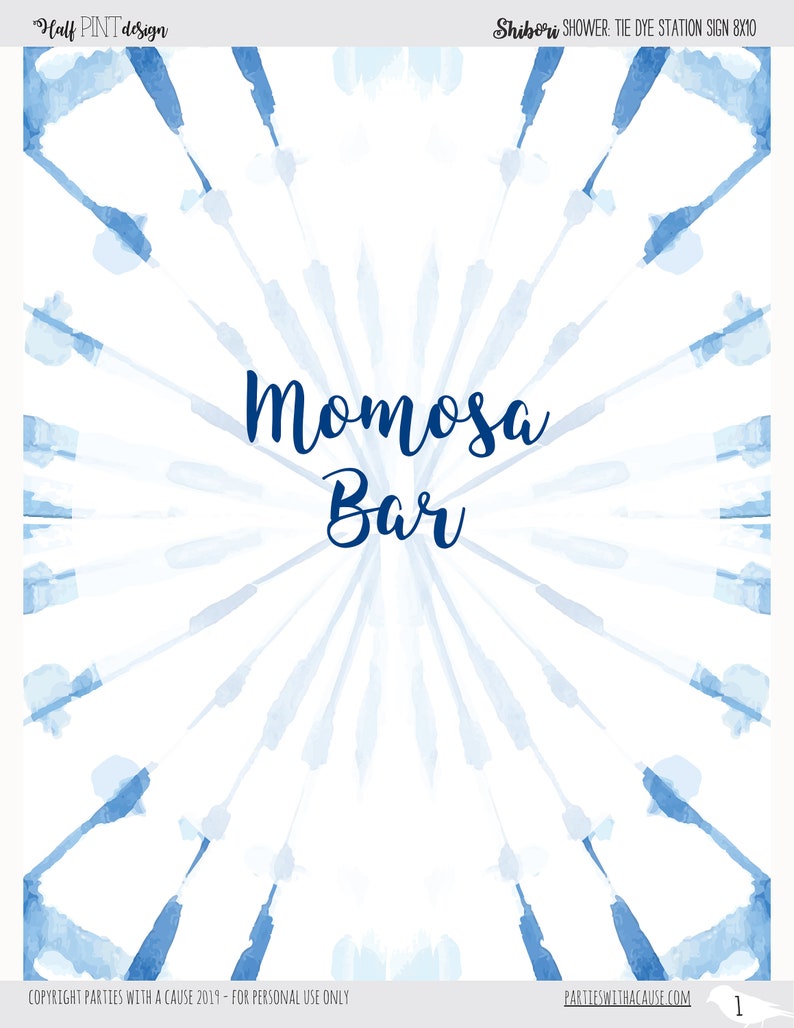 Momosa Bar Baby Shower Sign, 8x10 Shibori signage, Shibori Baby Shower, Indigo Tie dye, Boho Boy Baby Shower - INSTANT DOWNLOAD image 2