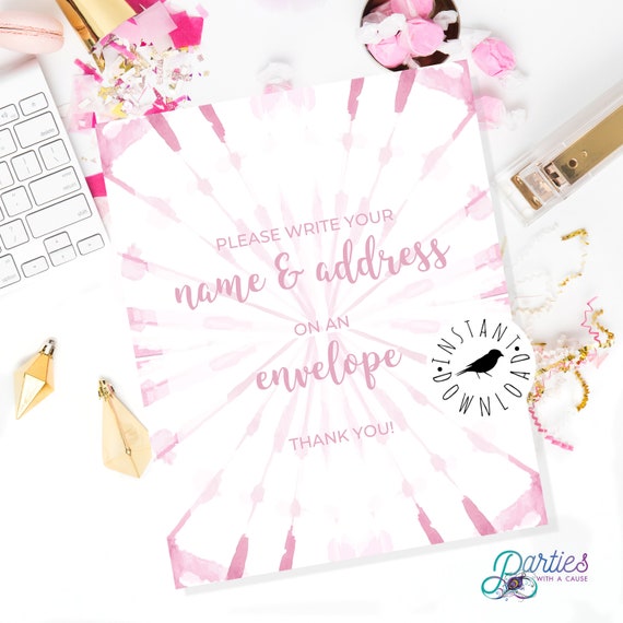 Pink Shibori Baby Shower Address the Envelope Sign, 8x10 Thank You Card