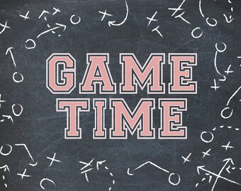 PINK Football party backdrop Game Time, First touchdown birthday, Super Bowl party, Football team party sign: INSTANT DOWNLOAD