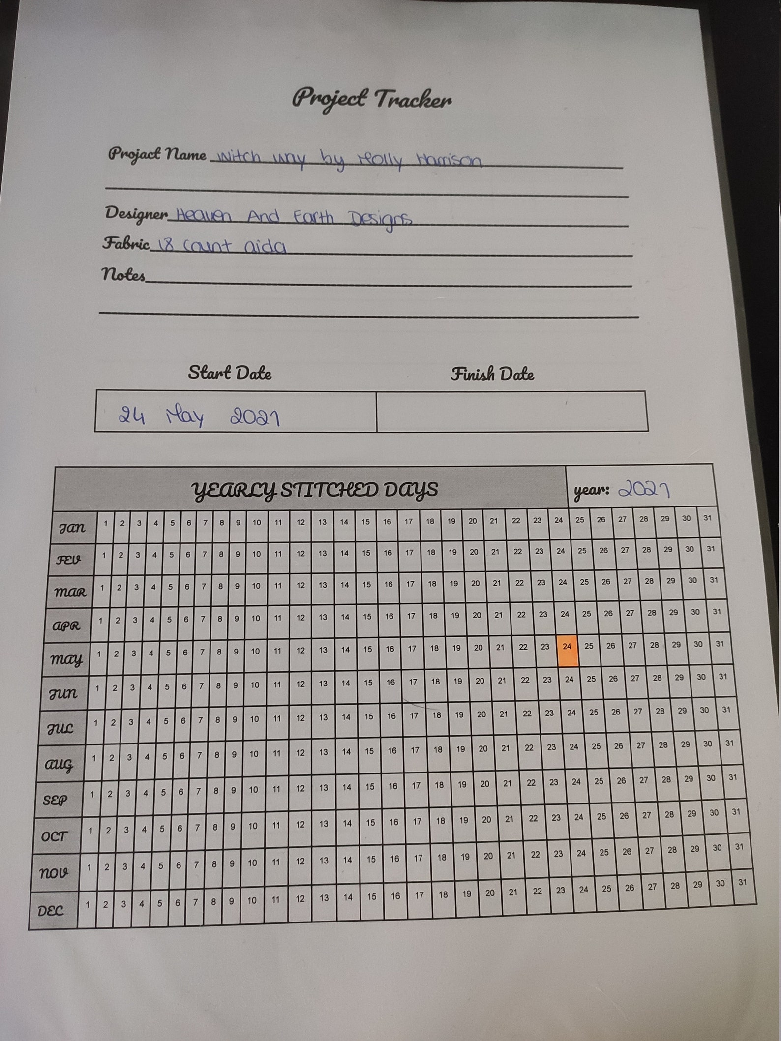 Simple Cross Stitch Tracker Template Etsy.de