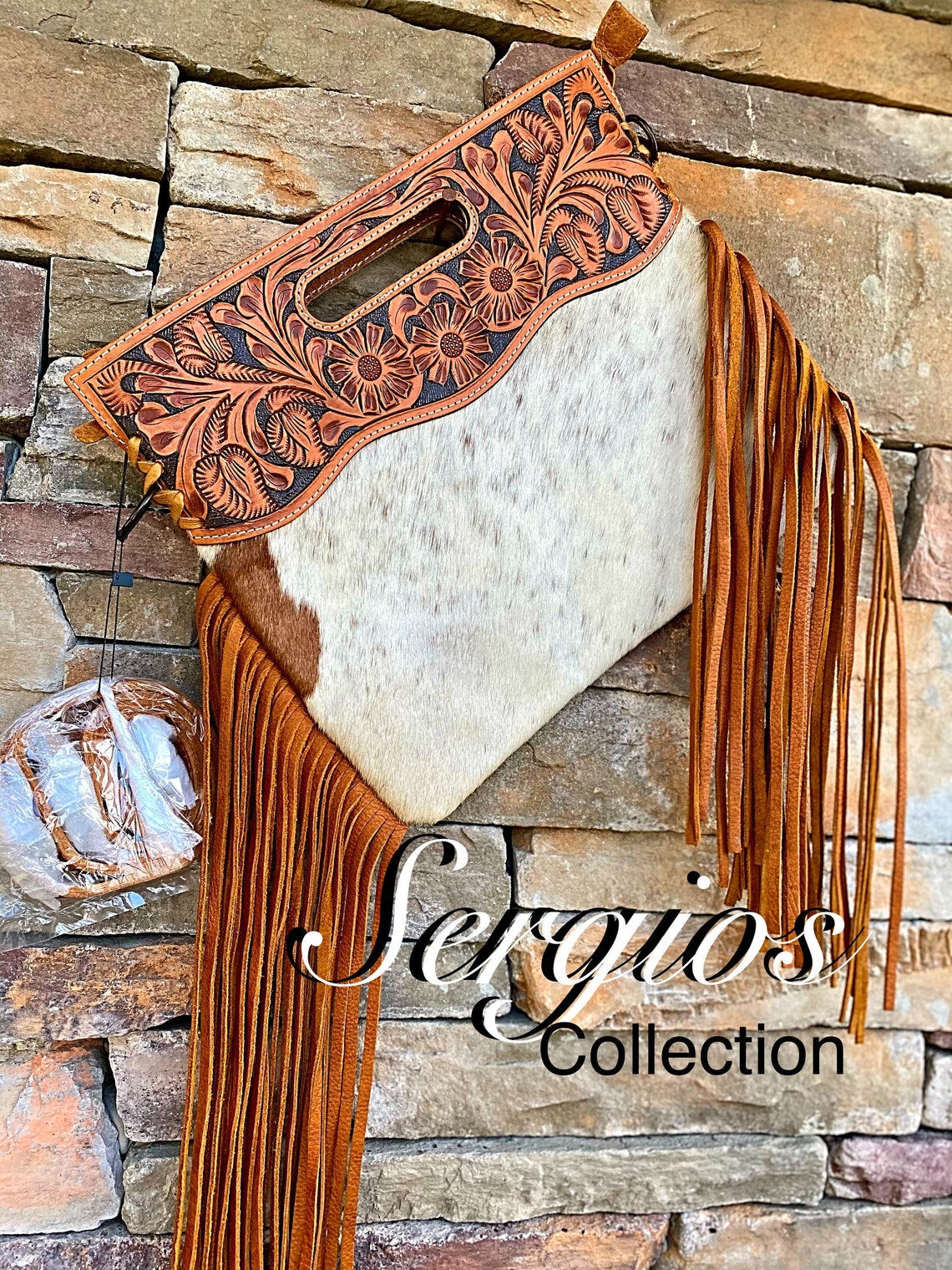 Cowhide satchel with tooled leather Etsy