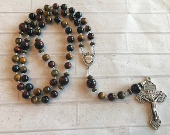 Tiger Eye Sacred Heart Rosary