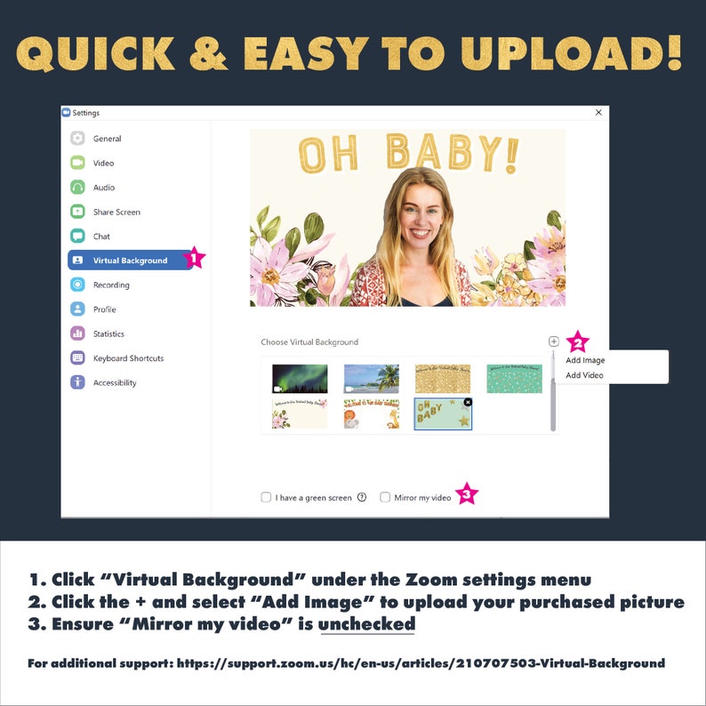 Floral Zoom Background / Virtual Baby Shower / Online Baby Shower / 