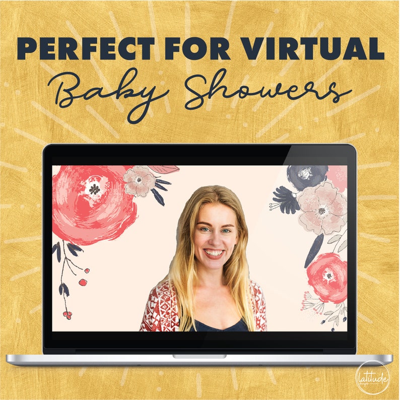 Bold Floral Zoom Background / Virtual Baby Shower / Online Baby Shower /  Baby Shower / Long