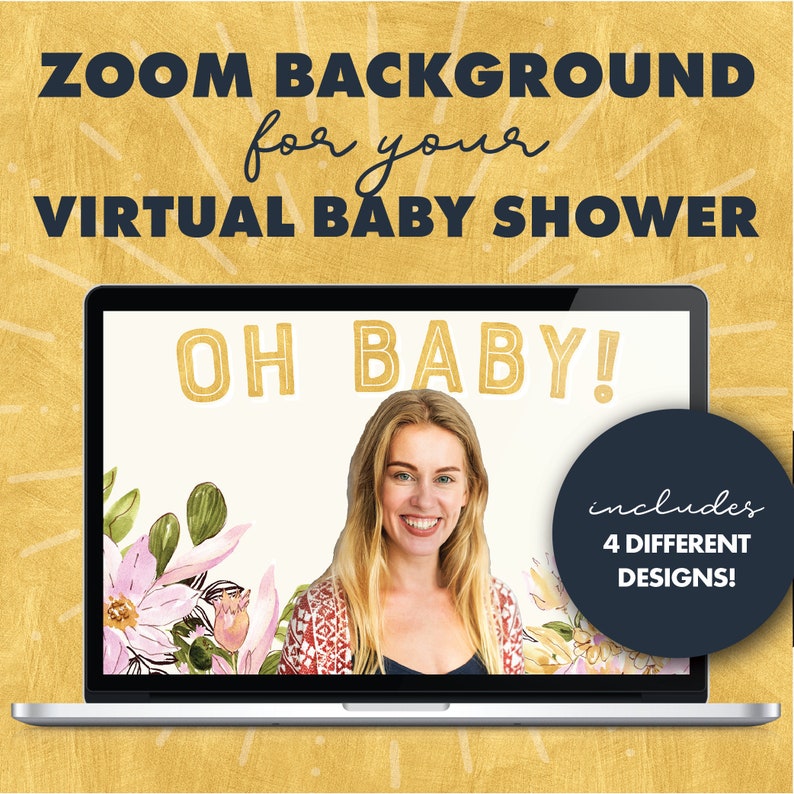 Floral Zoom Background / Virtual Baby Shower / Online Baby Shower / 