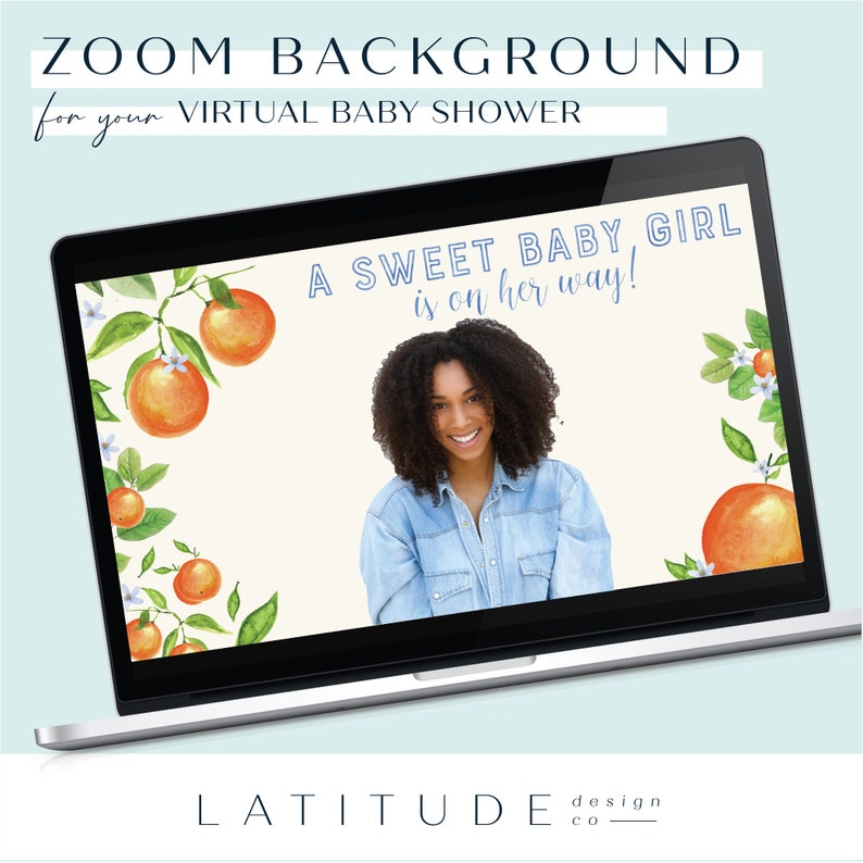 Citrus Zoom Background / Virtual Baby Shower / Online Baby Shower / 