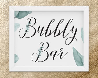 Bubbly Bar Sign // Eucalyptus // Bridal Shower // Baby Shower // Engagement Party // Instant Download // Printable 8x10 Sign