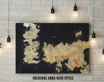 Game of Thrones Themed Map, Inspired Map of Westeros and Essos, Fan Art, Custom Raised Canvas Art Piece
