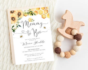 Mommy To Bee Baby Shower Invitation + Honey Baby Shower + Bee Theme Invitation