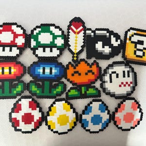 Handmade Mario Perler Bead Magnets – Retro Gamer Decor