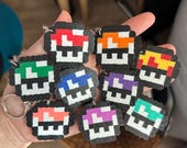 Handmade Mario Mushroom Perler Bead Keychain – Pixel Art Nintendo Accessory