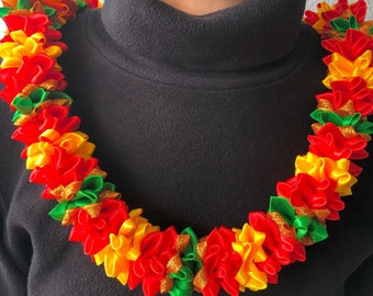 Red and Yellow Gorgeous Handmade Ribbon Lei