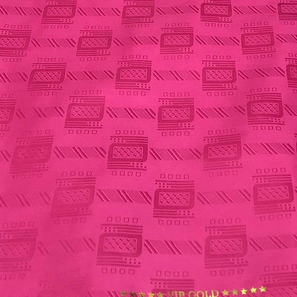 BAZIN RICHE Original Brocade VIP Gold Tissu Africain Superbe Qualité Coupon 5 Mètres 100% Coton Rose Fuchsia