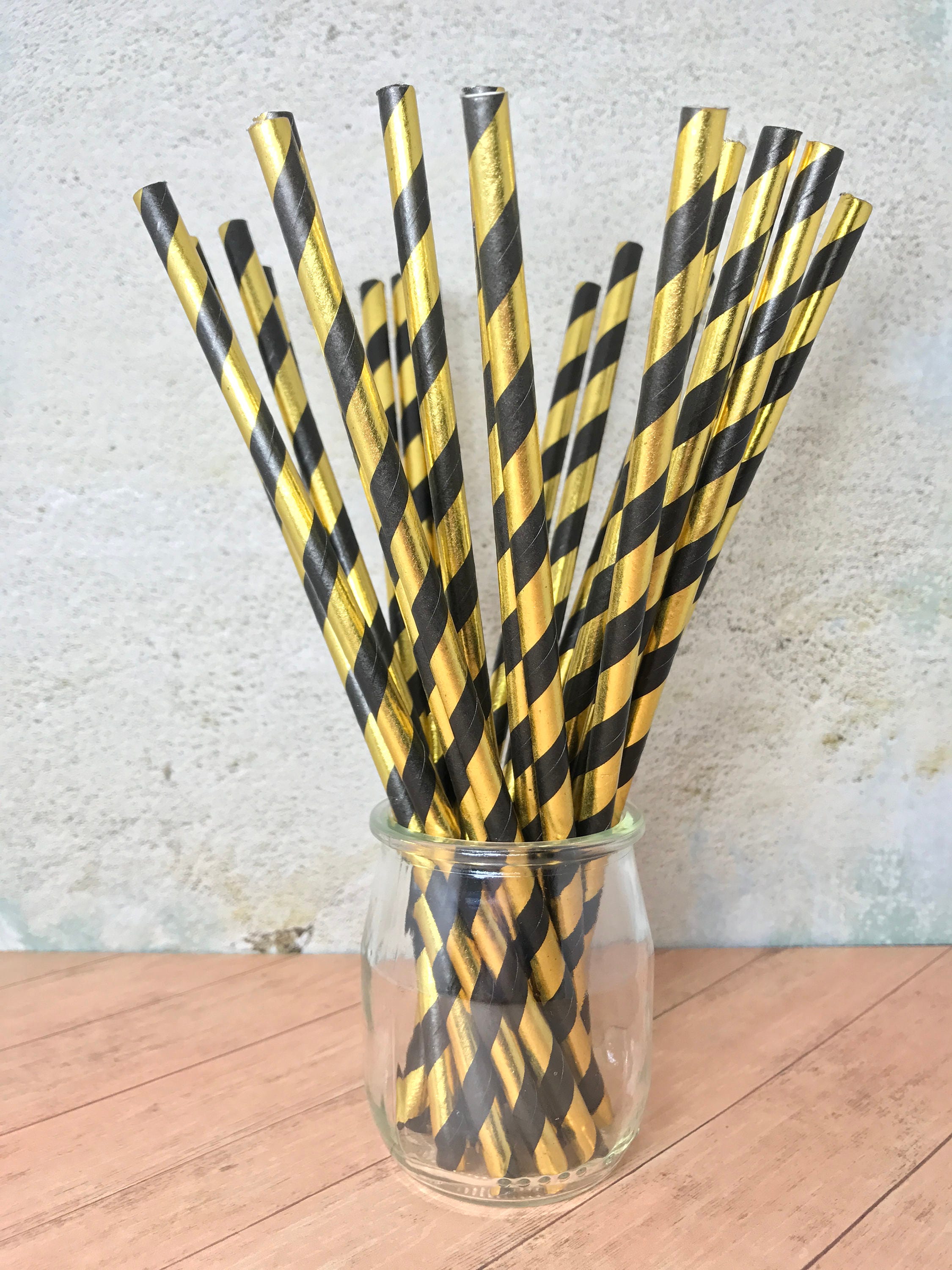 Gold and Black Foil Stripe Straws Great for Bachelor's - Etsy Canada
