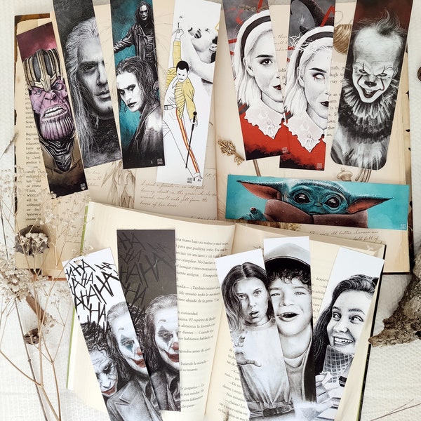 DIFFERENT BOOKMARK - Joker / Peaky Blinders / Stranger Thinks / Sabrina / The Warlock / The Raven / Baby Yoda / Freddie Mercury