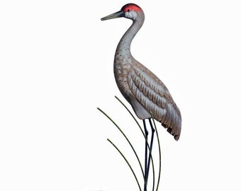 Sandhill Crane Standing Wooden Sculpture CW628