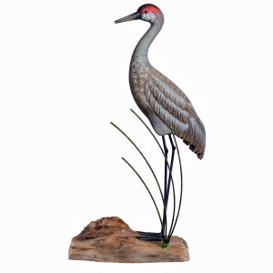 Sandhill Crane Standing Wooden Sculpture CW628