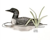 Loon in pond wood carved bird CW599