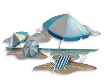 Beach Umbrella and Chairs Metal Wall Art CO175